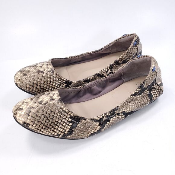 Via Bleu Heleiia Casual Slip On Ballet Flats Womens Size 7.5 Beige Snakeskin - Picture 1 of 9